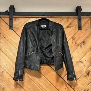 Ladies GBG Los Angeles Black “Leather” Moto Jacket Asymmetrical Design